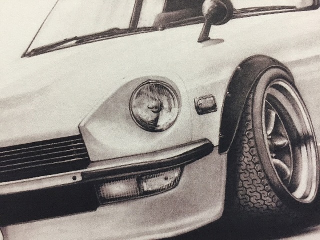  Nissan NISSAN Fairlady S30Z modified [ pencil sketch ] famous car old car illustration A4 size amount attaching autographed 