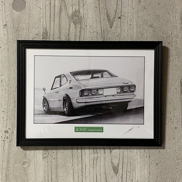  Toyota TOYOTA 27 Trueno rear [ pencil sketch ] famous car old car illustration A4 size amount attaching autographed 