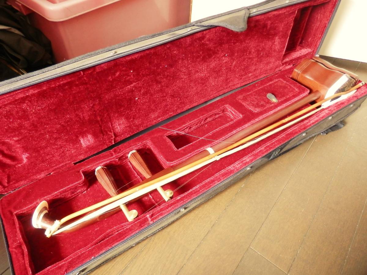 中国 二胡 上海民族楽器 蛇革 ケース付 民族楽器 中国美術 古玩 唐物*TAMS410の画像1