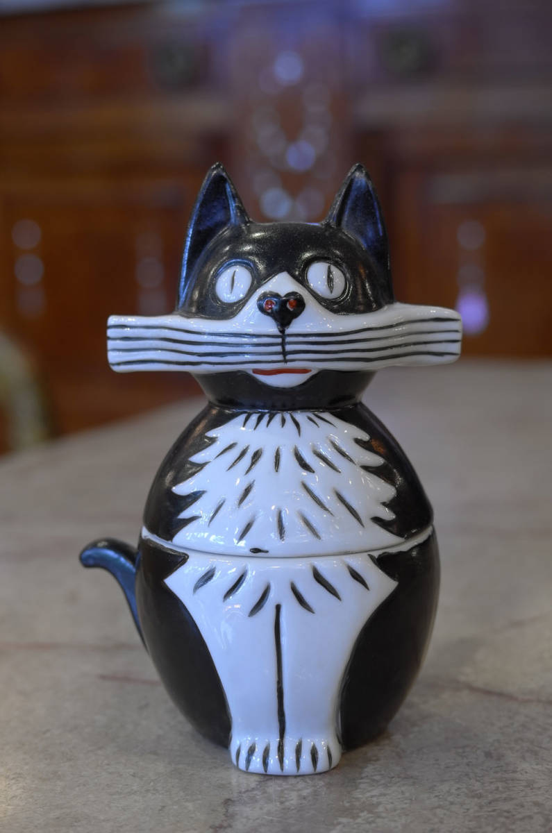 黒猫のオブジェ/アールデコ/陶器製/小物入れ/蓋物/フランスアンティーク/インテリア置物/飾り/家具 2