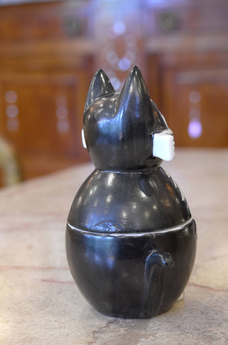 黒猫のオブジェ/アールデコ/陶器製/小物入れ/蓋物/フランスアンティーク/インテリア置物/飾り/家具 5