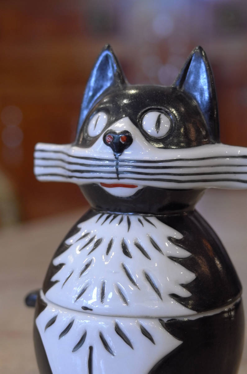黒猫のオブジェ/アールデコ/陶器製/小物入れ/蓋物/フランスアンティーク/インテリア置物/飾り/家具 6