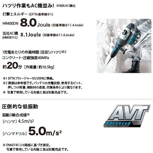 マキタ 40mm 充電式ハンマドリル HR400DZKN (本体+ケース)【18V+18V