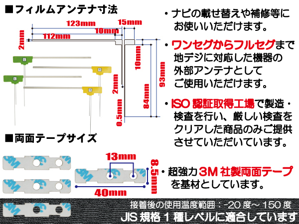 フィルムアンテナ 地デジ ナビ パナソニック 用 両面テープ 3M 強力 4枚 CNH510D 4枚 左右 載せ替え 車 高感度 受信 アンテナフィルム_画像2