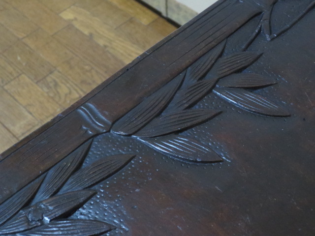 時代 軽井沢彫り【竹・笹の葉】彫刻 無垢材 3つ組 時代 ネストテーブル