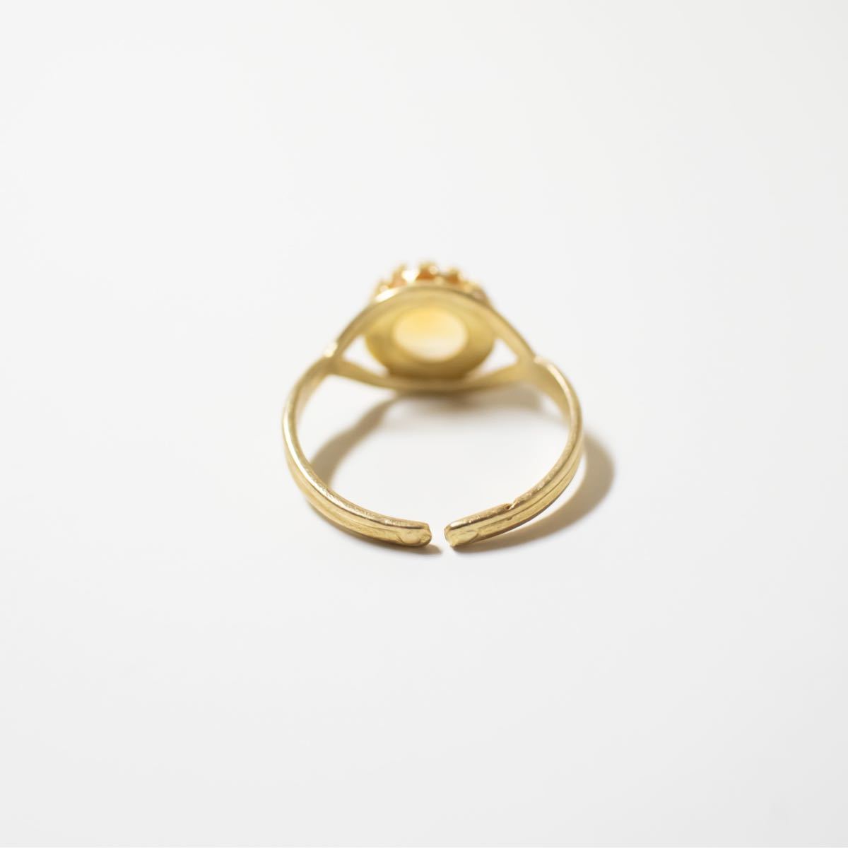 天然石 シトリン クラウン デザイン リング フリーサイズ 指輪 真鍮 ゴールド