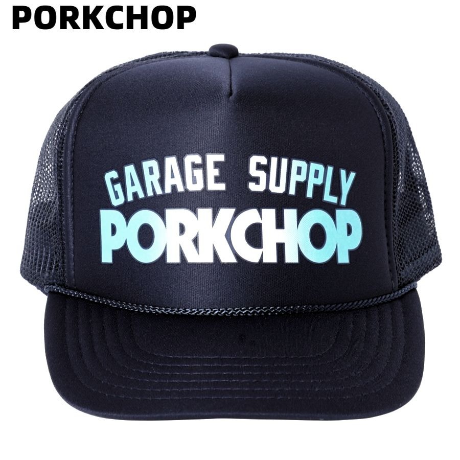 新品【PORKCHOP GARAGE SUPPLY BLOCK LOGO CAP NAVY ポークチョップ ガレージサプライ ブロック ロゴ キャップ メッシュキャップ ネイビーの画像1