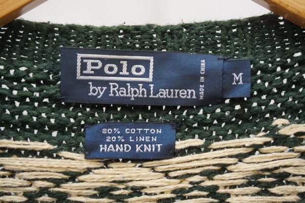 90s ☆ ポロラルフローレン ☆ POLO RALPH LAUREN ヴィンテージ ハンドニット コットン リネン スノー ノルディック セーター Mサイズ■AE_画像3