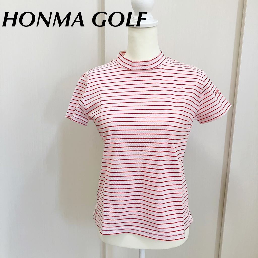 本間ゴルフ　HONMA Lady’s SPORT ゴルフウェア　ハイネック　半袖　インナー　ボーダー ボーダーTシャツ レディース　サイズM 赤_画像1