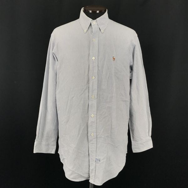 RALPH LAUREN★長袖シャツ【Mens size -L/15 1/2-32/White×Blue/ストライプ】Tops/Shirts◆BG932-A_画像1