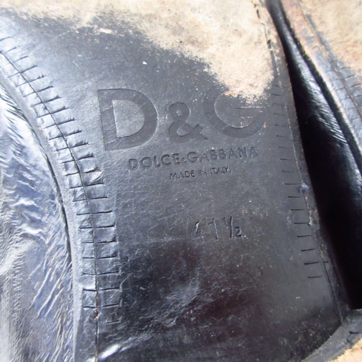 良品 D&G ディー＆ジー DOLCE＆GABBANA イールレザー ホースビット Uチップ ビジネスシューズ 革靴 41.5 約25.5～26cm 黒 ブラック 094_画像9