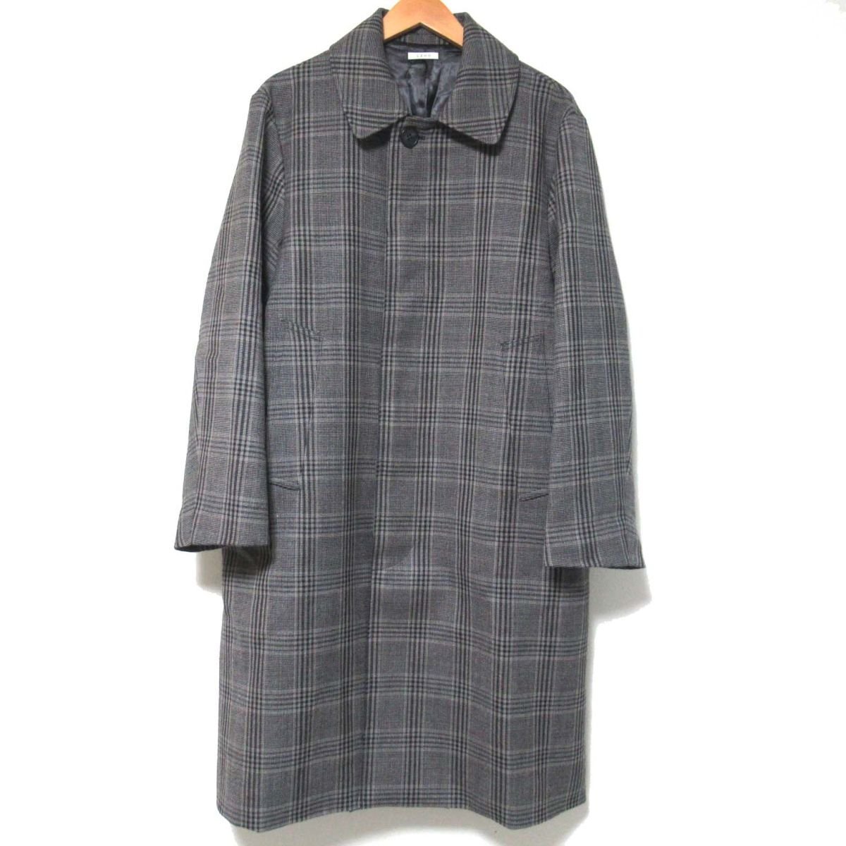 ほぼ未使用 LENO リノ STAND FALL COLLAR COAT グレンチェック ステン