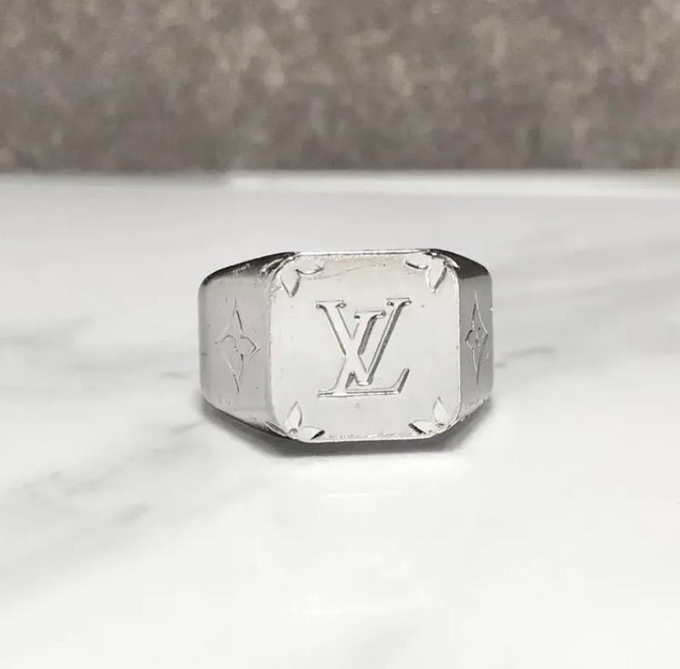  Vuitton ring signet silver motif Logo men's M ring 2 *