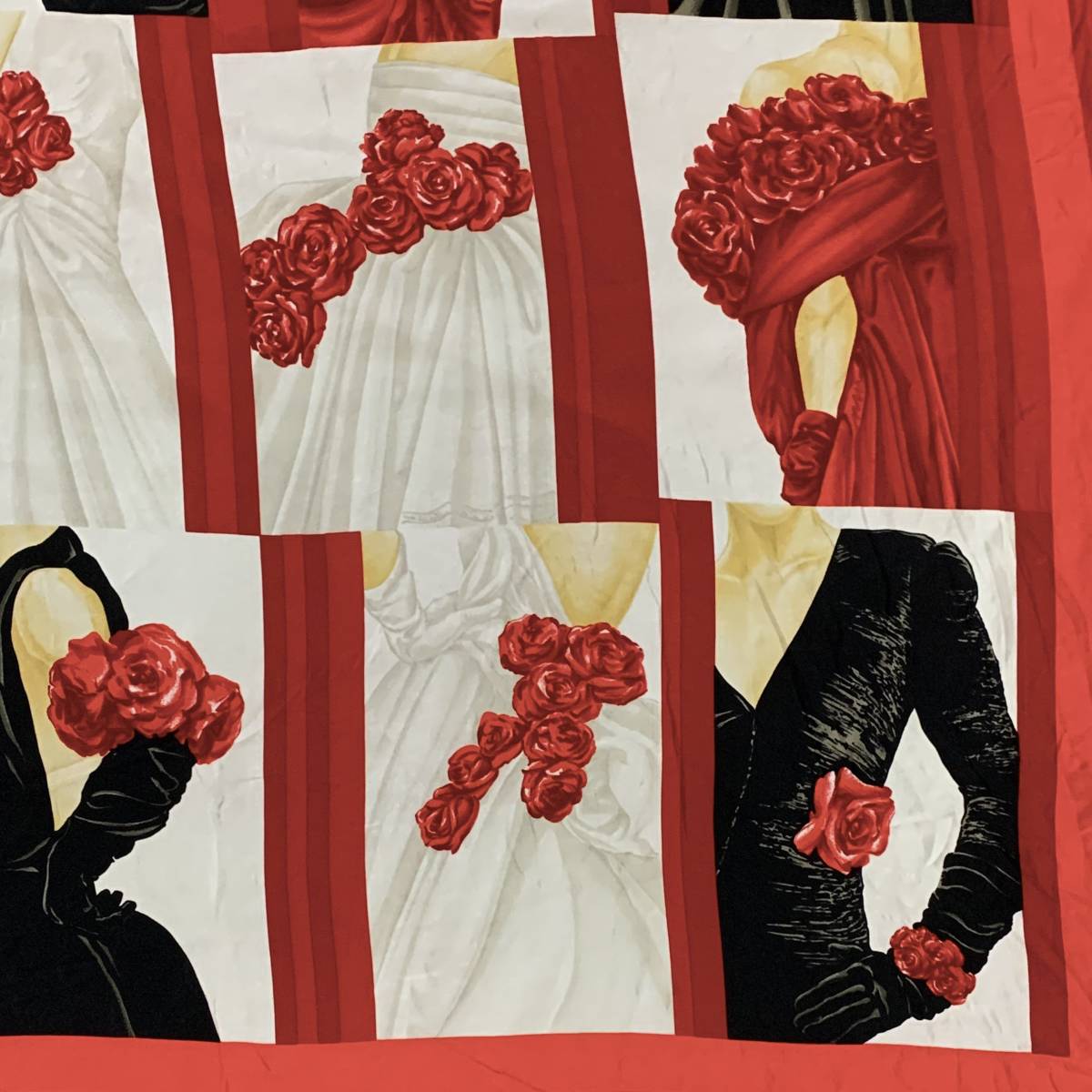 最終お値下げ Christian Dior ディオール ビンテージ シルクスカーフ ジャンフランコフェレ期 赤×ドレス×薔薇×千鳥柄 イタリア製 _画像4