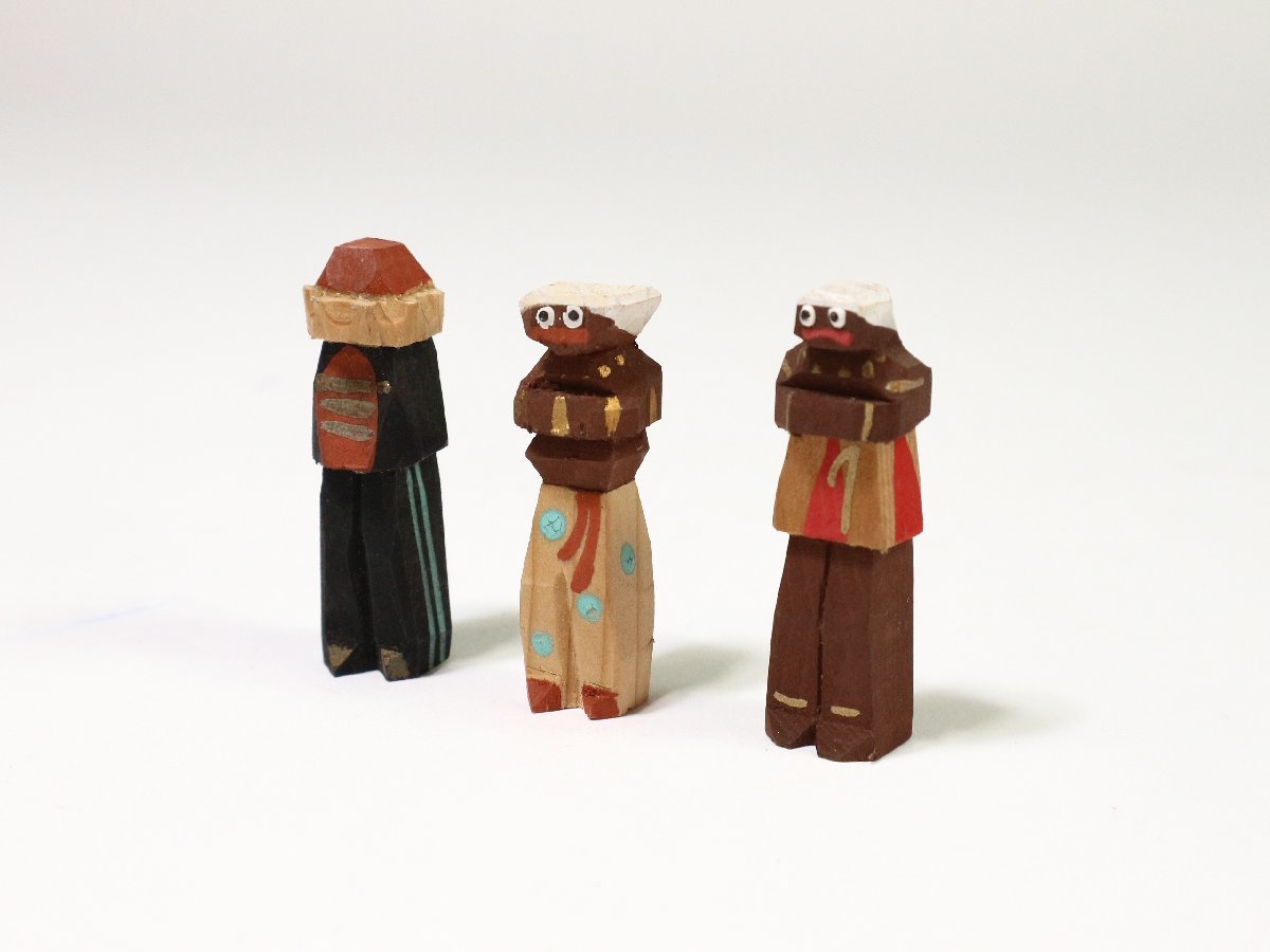 長崎情趣 木彫人形 3点 彩色 南蛮人形 郷土玩具 農民美術 民芸 伝統工芸 風俗人形 置物