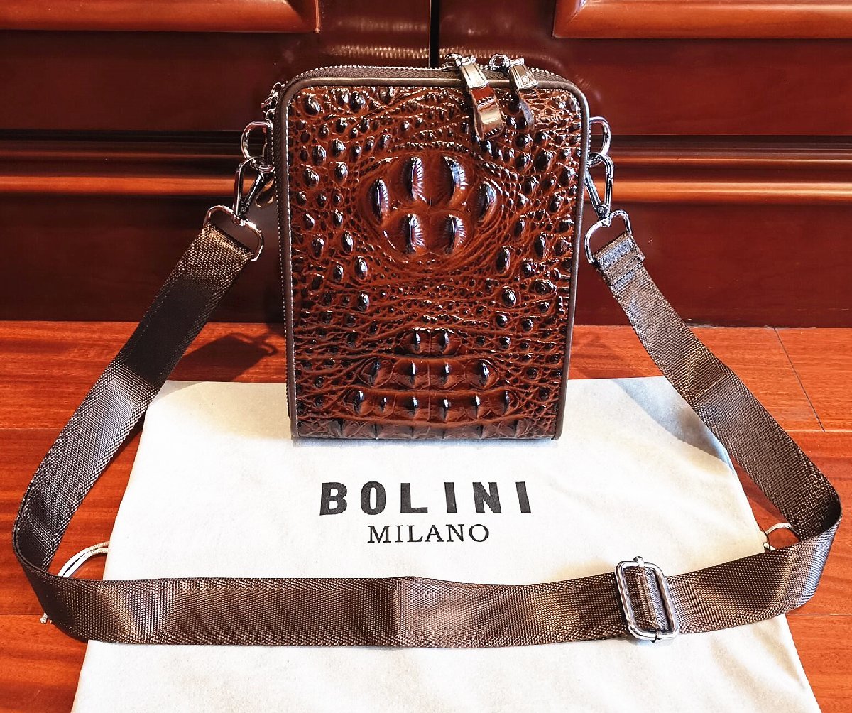 最上級逸品*16万◆イタリア・ミラノ発*BOLINI/ボリニ・最上級牛革・クロコダイル*ショルダーバッグ/リュックサック・ブラウン_画像4