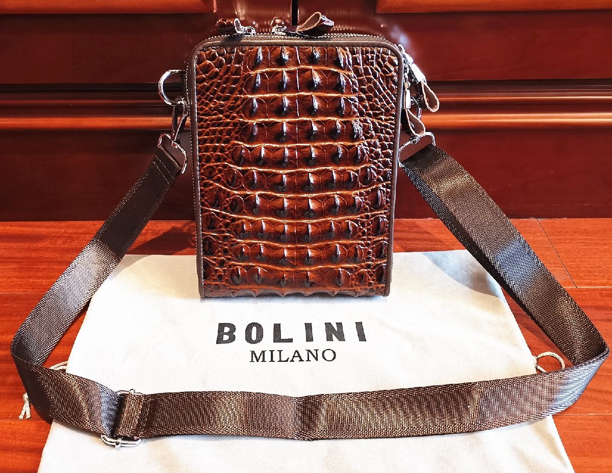 最上級逸品*16万◆イタリア・ミラノ発*BOLINI/ボリニ・最上級牛革・クロコダイル*ショルダーバッグ/リュックサック・ブラウン_画像9