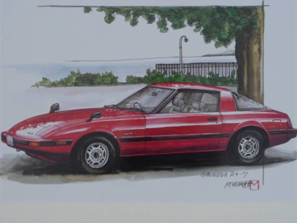 イラスト額■マツダサバンナRX-7赤/初代■昭和名車1978No125の画像2