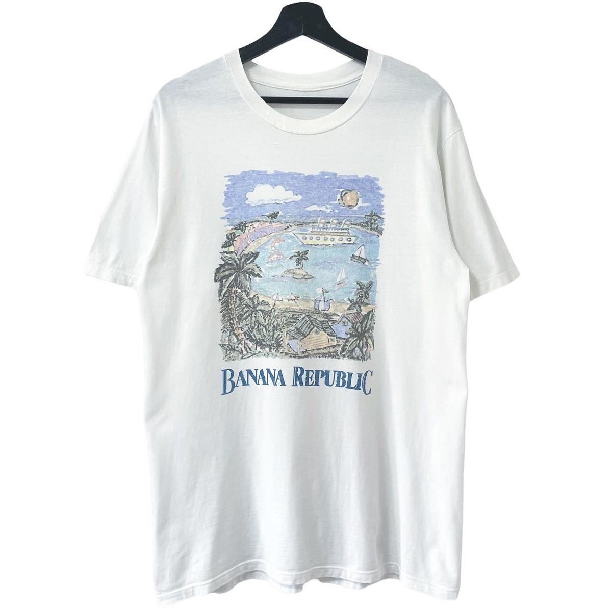 ■激レア■90s USA製 BANANA REPUBLIC 風景画 アート Tシャツ L バナナ リパブリック バナリパ SAFARI & TRAVEL ハンティング ビンテージ_画像1