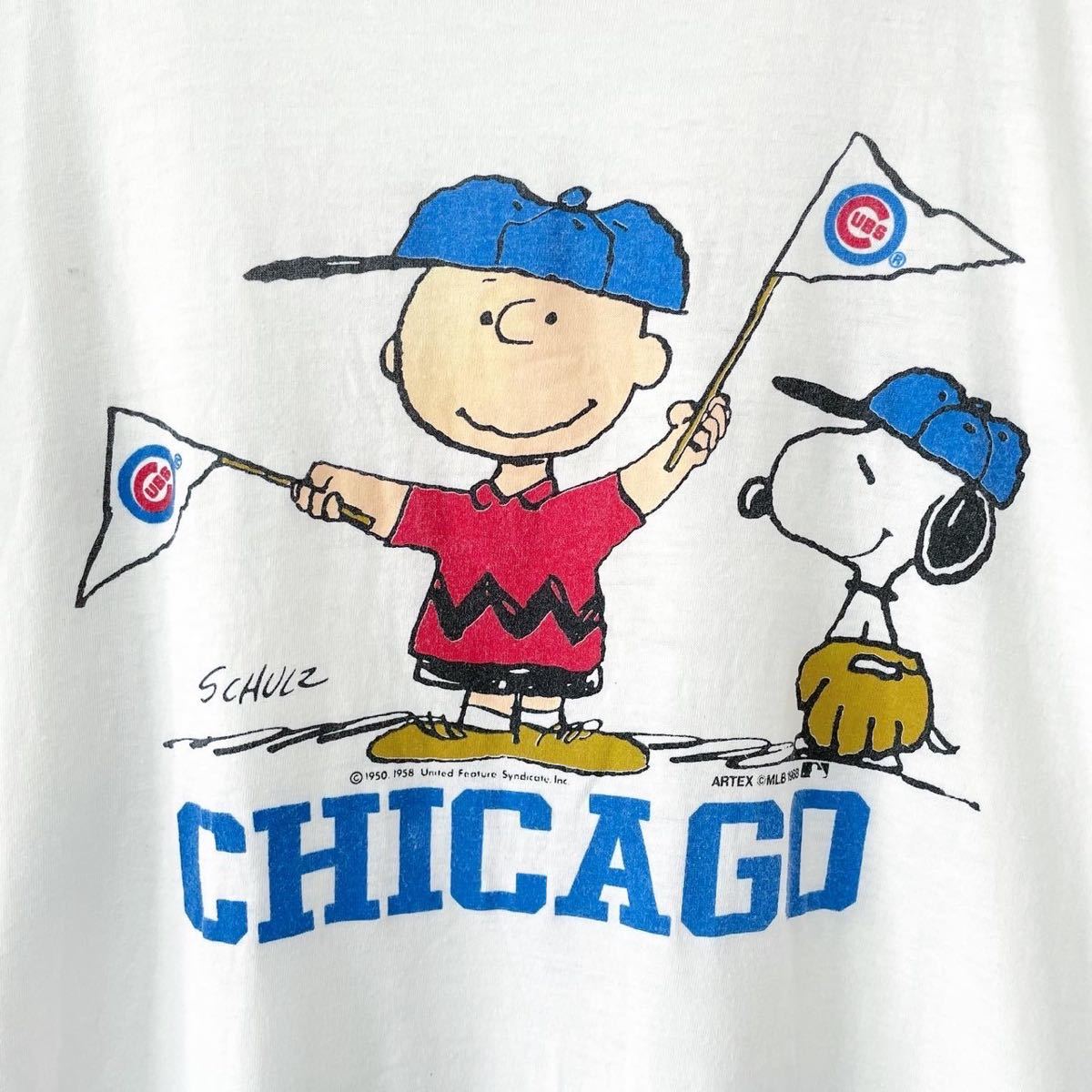 ■激レア■90s USA製 CHICAGO CUBS SNOOPY MLB コラボ Tシャツ L XL シカゴ カブス スヌーピー PEANUTS ピーナッツ 野球 ビンテージ_画像2