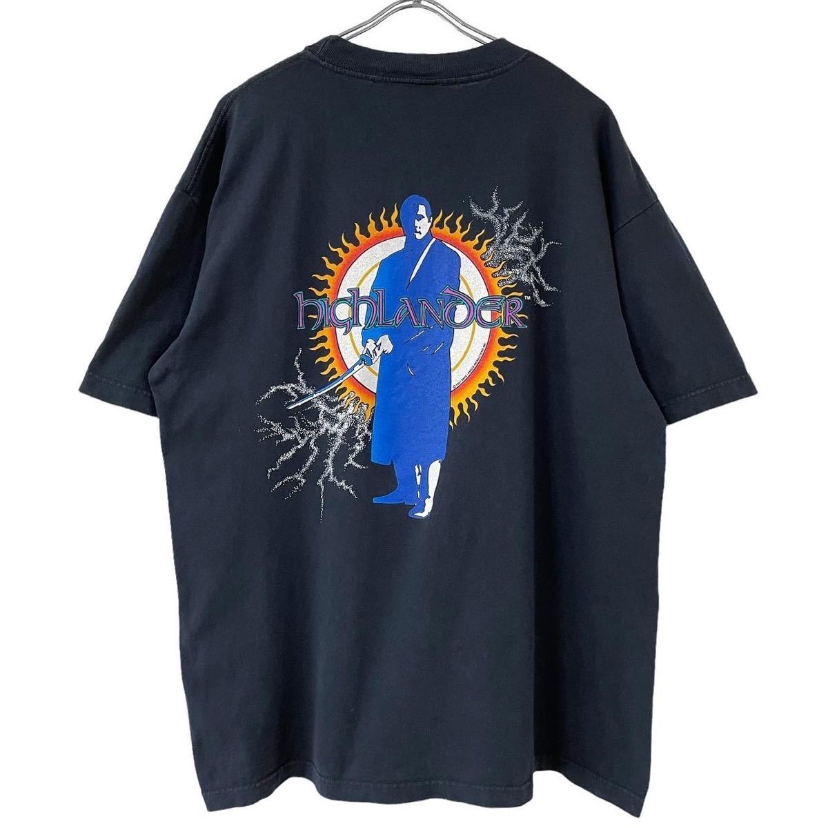 ■激レア■90s USA製 HIGHLANDER 映画 サムライ 刀 アート Tシャツ XL ハイランダー ムービー 企業 ビンテージ
