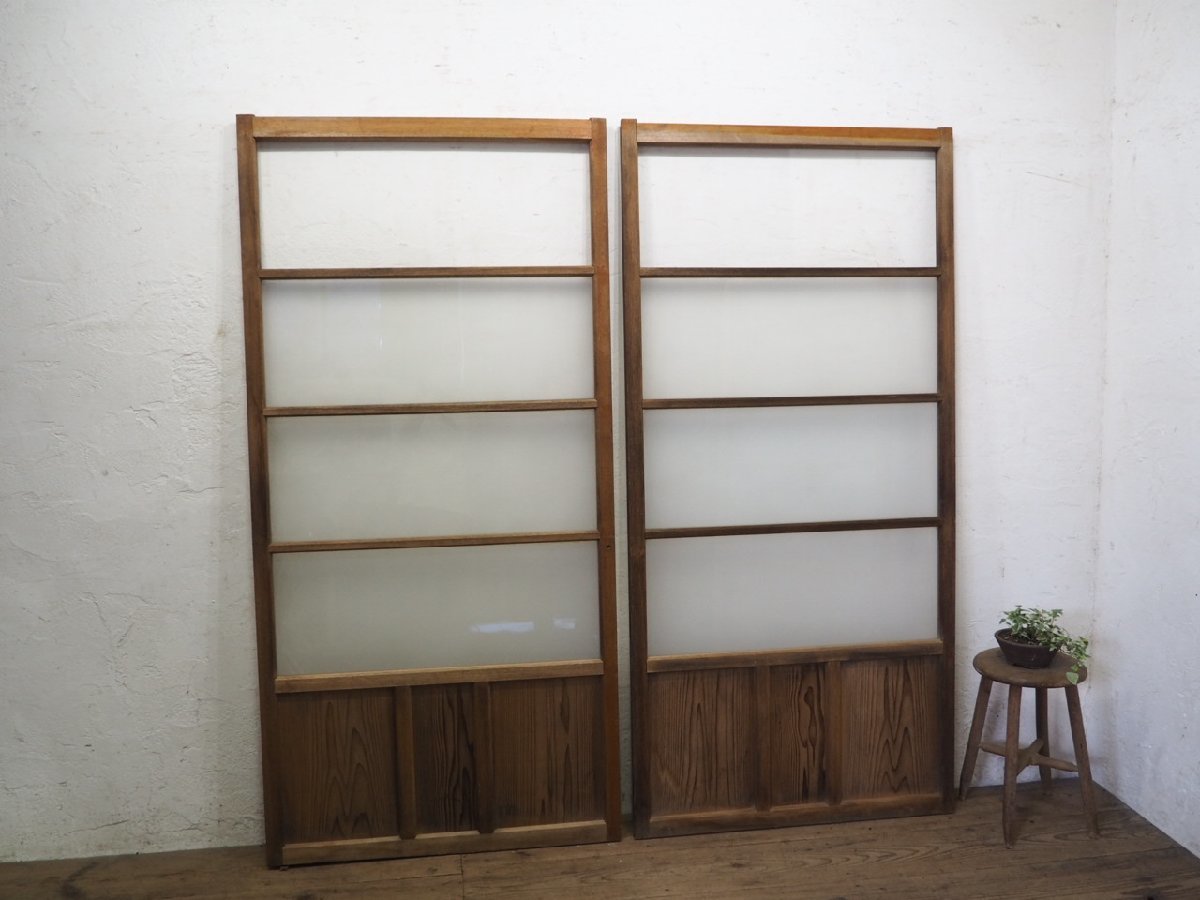 タF0954◆【H177,5cm×W86cm】×2枚◆レトロな味わいの古い木枠ガラス戸◆建具 引き戸 サッシ 店舗什器 古民家 古家具 ヴィンテージL松