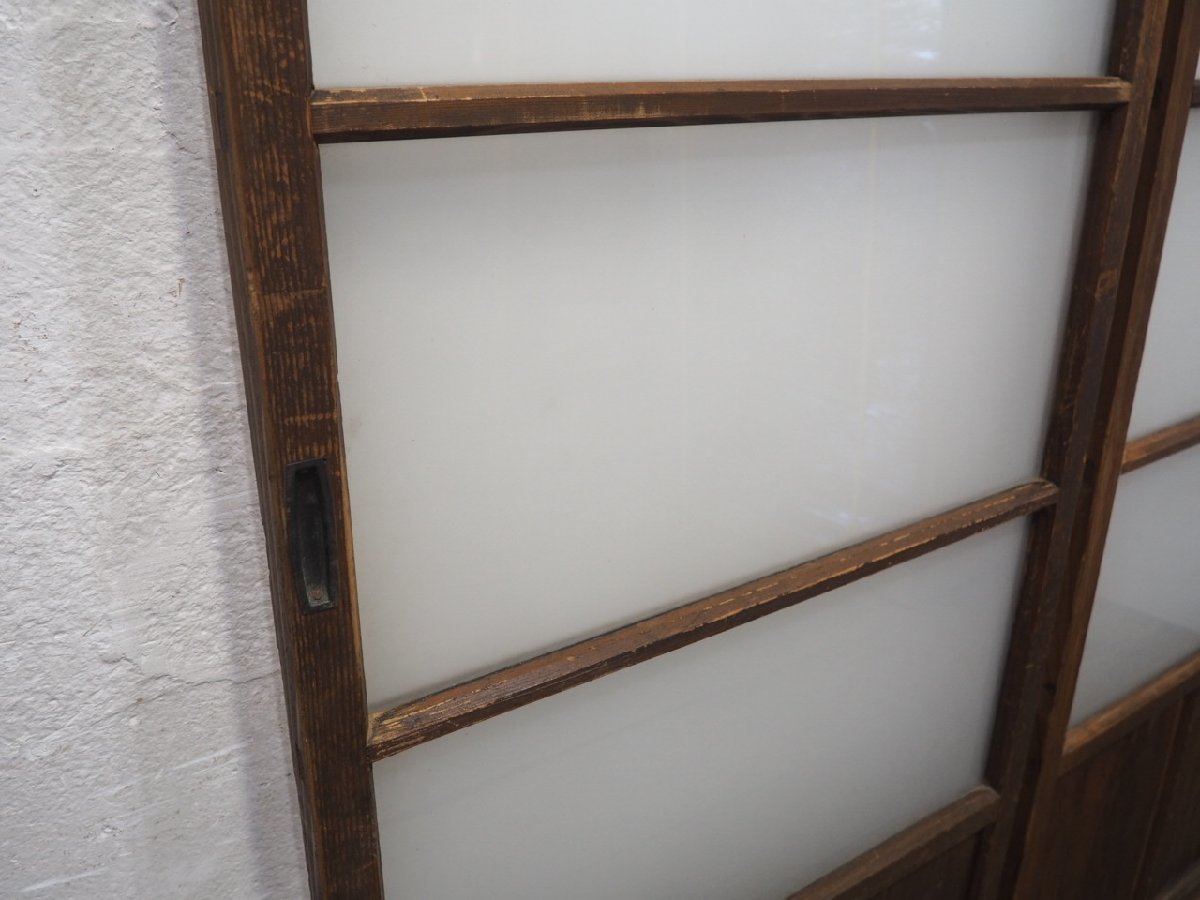 taG0117*(2)[H176,5cm×W67,5cm]×2 sheets * antique * retro . pavilion. old wooden glass door * fittings sliding door sash lino beige .n retro L pine 