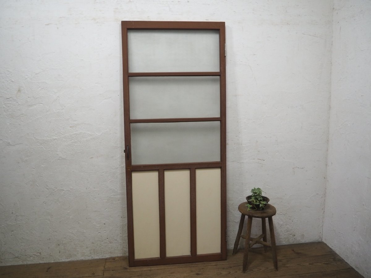 taG0374*[H174cm×W72cm]* Vintage * retro old wooden glass door * fittings sliding door entranceway door old Japanese-style house reform interior used housing L under 