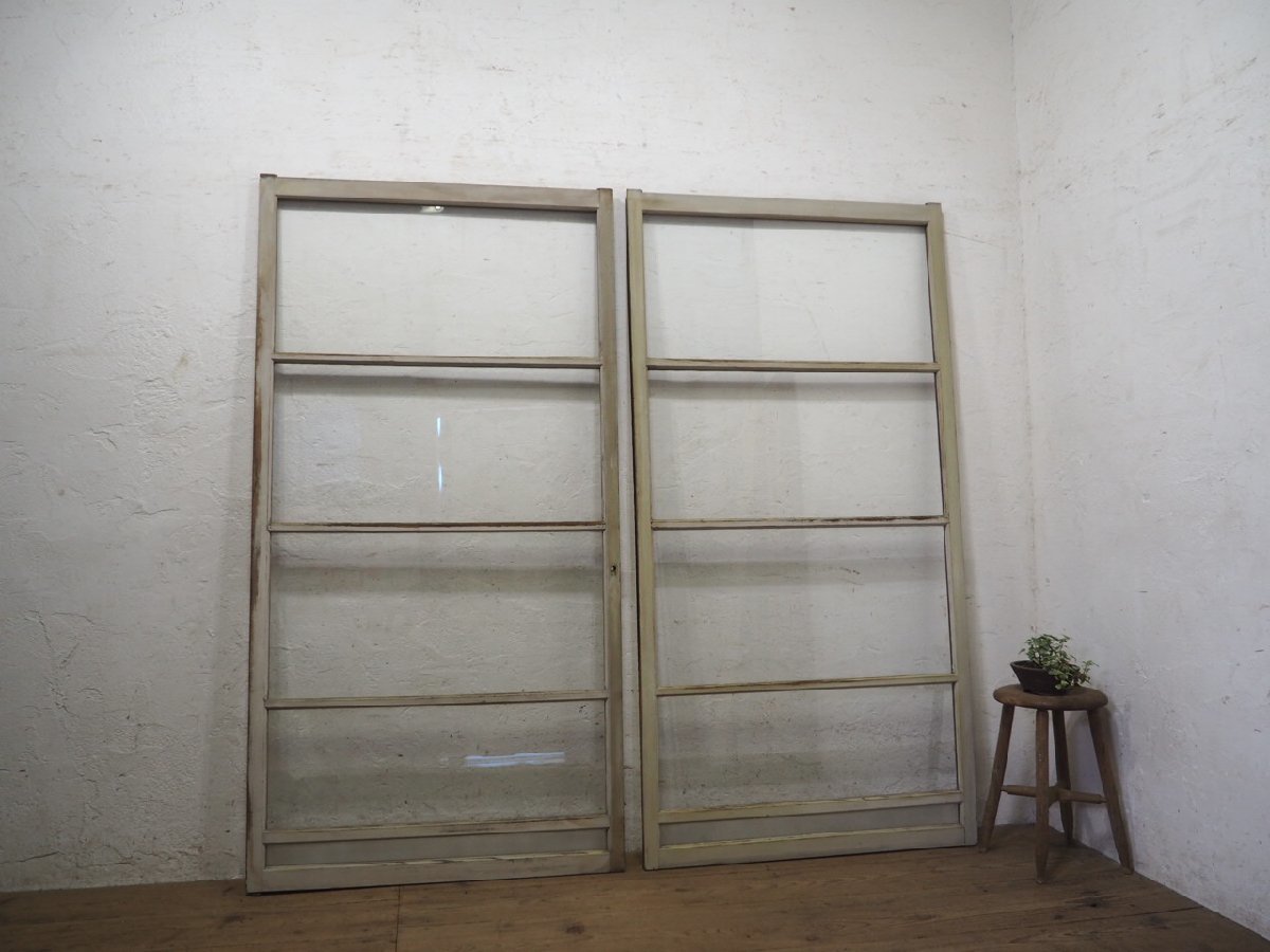 taG0368*(3)[H175cm×W90cm]×2 sheets * car Be Schic ..... glass. old tree frame sliding door * fittings wave glass door sash retro antique L pine 