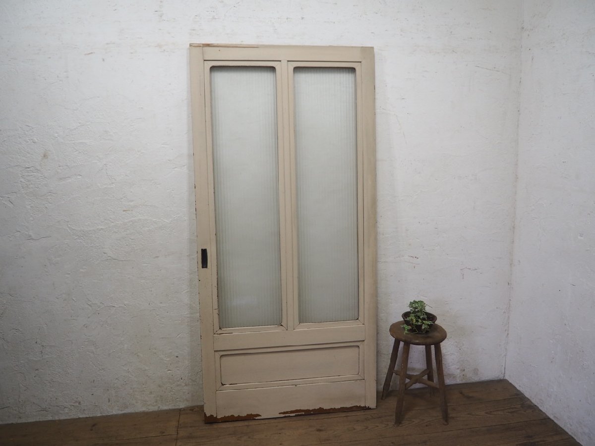 taG0377*[H175,5cm×W84,5cm]* antique * pretty paint. old wooden sliding door *. pavilion fittings glass door retro car Be Taisho romance L under 