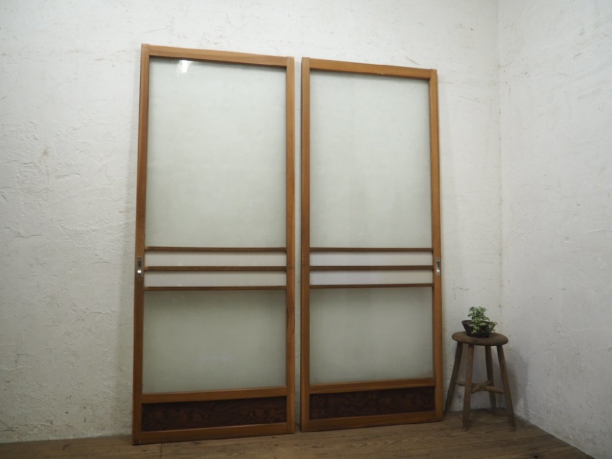 taG0497*(2)[H180cm×W72cm]×2 листов * Vintage * Showa Retro . дизайн стекло. старый дерево рамка-оправа раздвижная дверь * старый двери стекло дверь obi дверь мир современный L сосна 