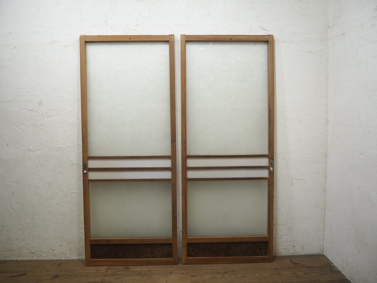 taG0497*(2)[H180cm×W72cm]×2 листов * Vintage * Showa Retro . дизайн стекло. старый дерево рамка-оправа раздвижная дверь * старый двери стекло дверь obi дверь мир современный L сосна 