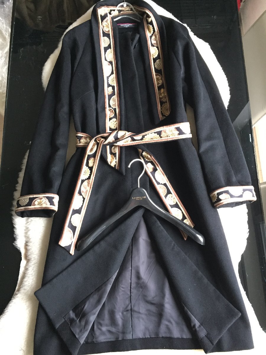 LEONARD レオナール 最高峰 カシミヤ100％ ベルト付 ロングコート☆38サイズ ブラック