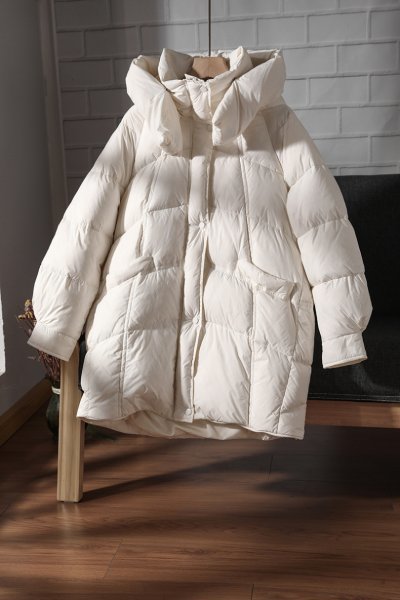 新品品質レディース暖かい90％ダウンジャケットゆったりフードコート白M_画像1