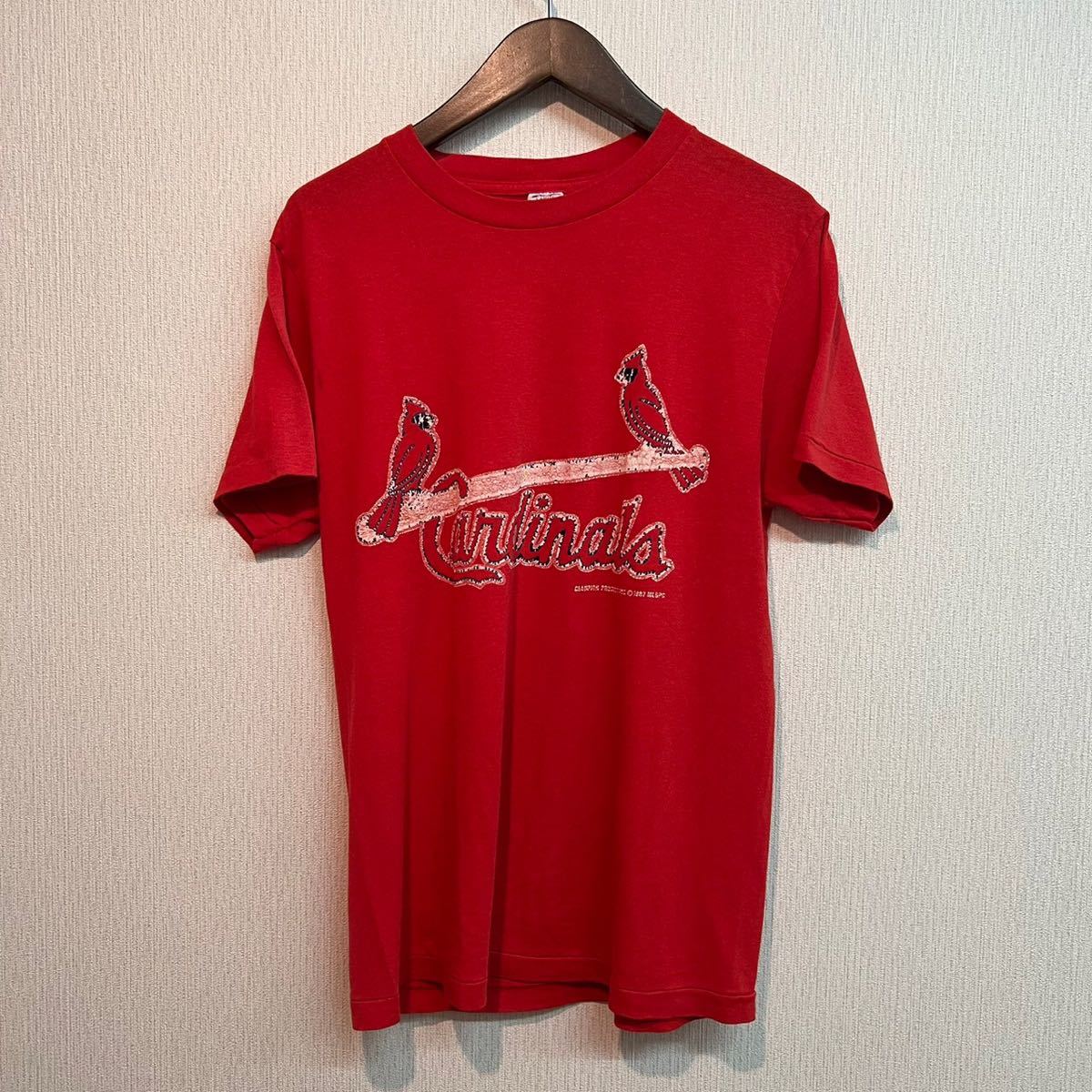 チャンピオン Champion ビンテージ 80s トリコタグ アメリカ USA製 MLB プリント Tシャツ L 赤 レッド 半袖 オールド 80年代 カージナルス_画像1