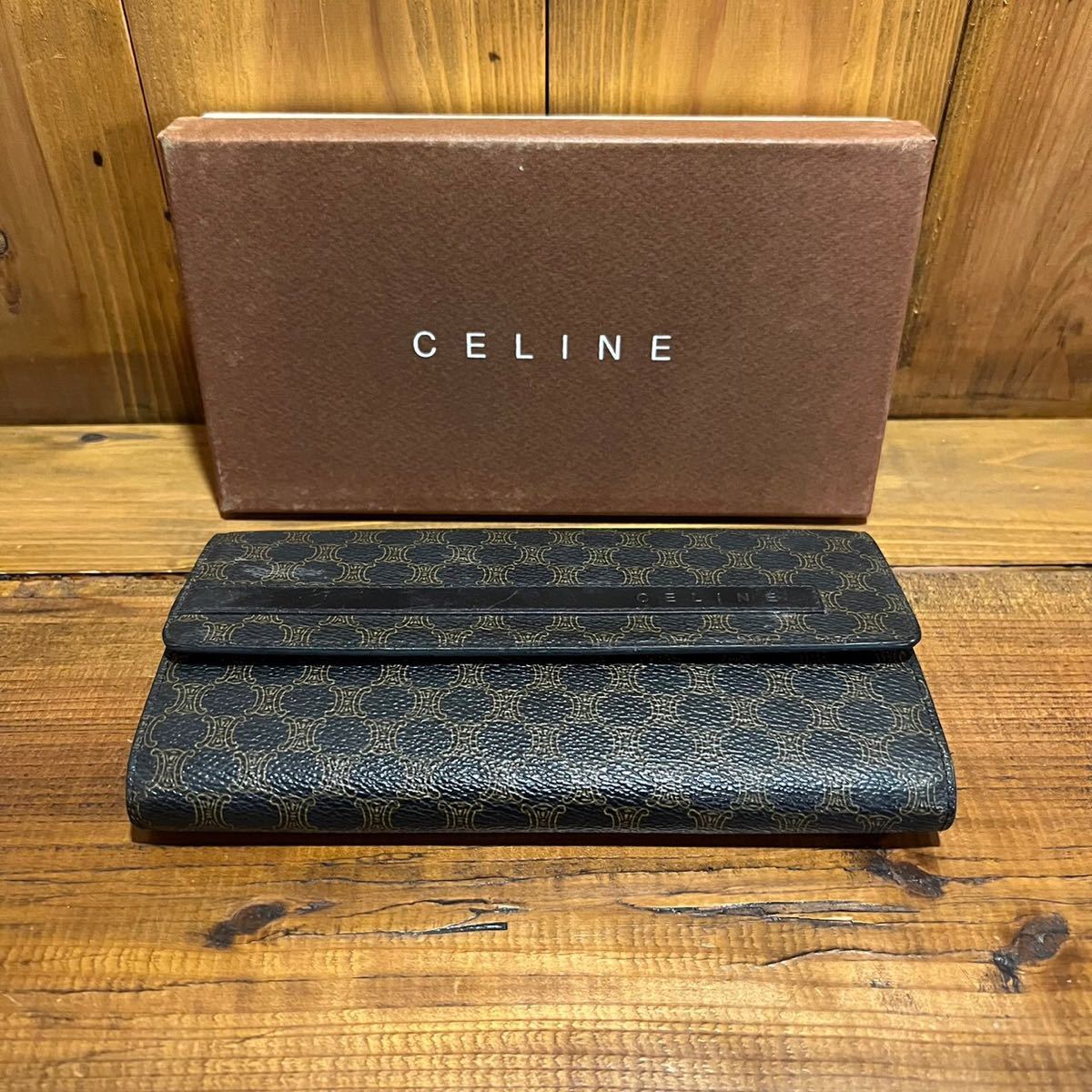 セリーヌ CELINE ロゴ マカダム柄 PVC レザー 二つ折り 長財布