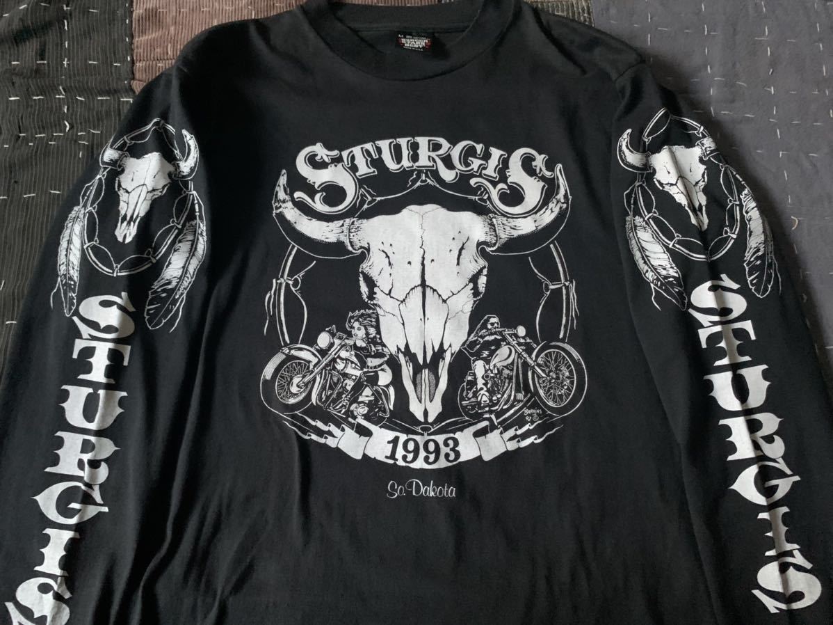 NOS 90s STURGIS vintage ロンT Tシャツ USA製 アメリカ製 スタージス 袖プリ バイク バイカー ハーレー 3Dの画像5