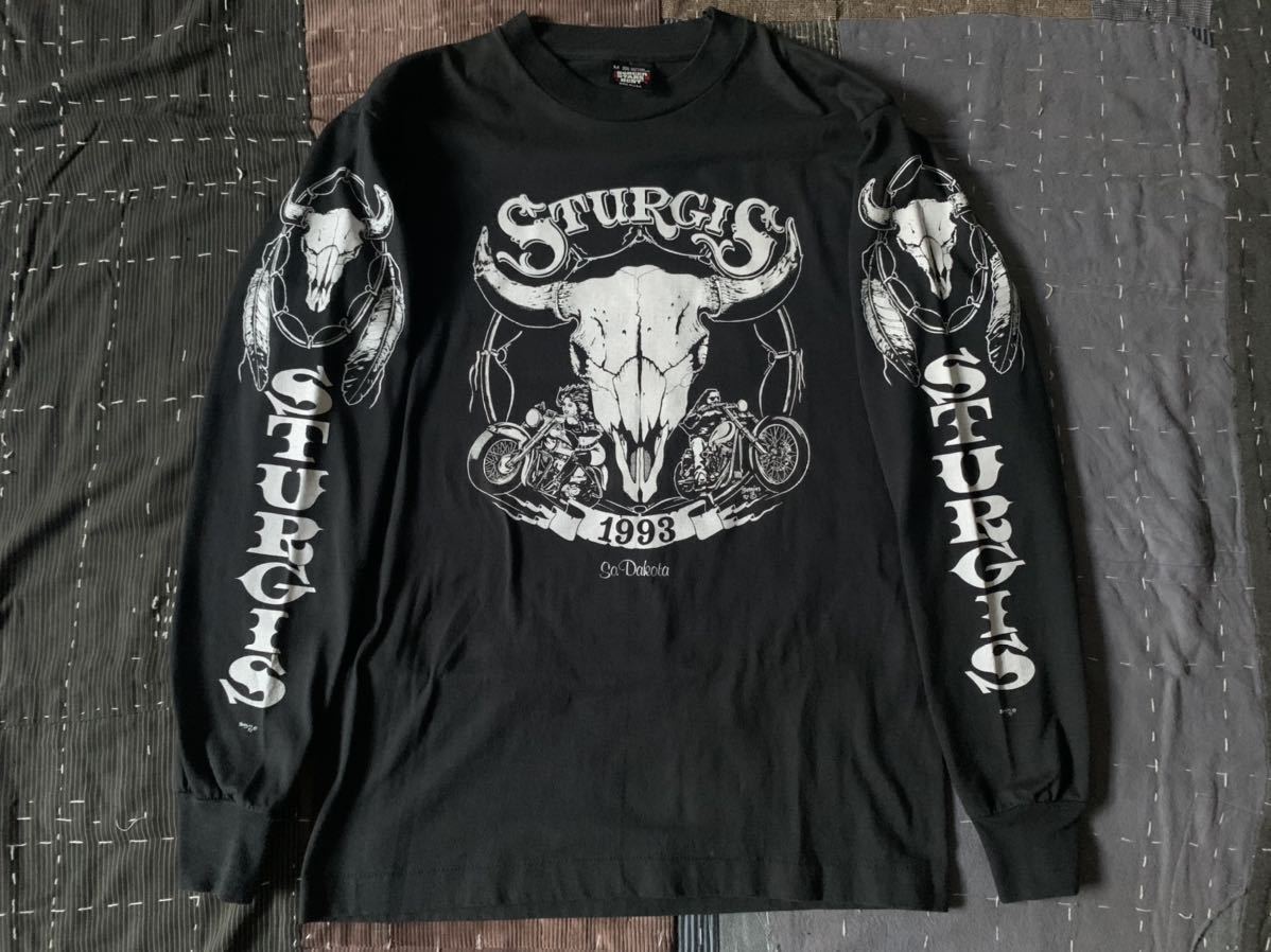 NOS 90s STURGIS vintage ロンT Tシャツ USA製 アメリカ製 スタージス 袖プリ バイク バイカー ハーレー 3Dの画像1