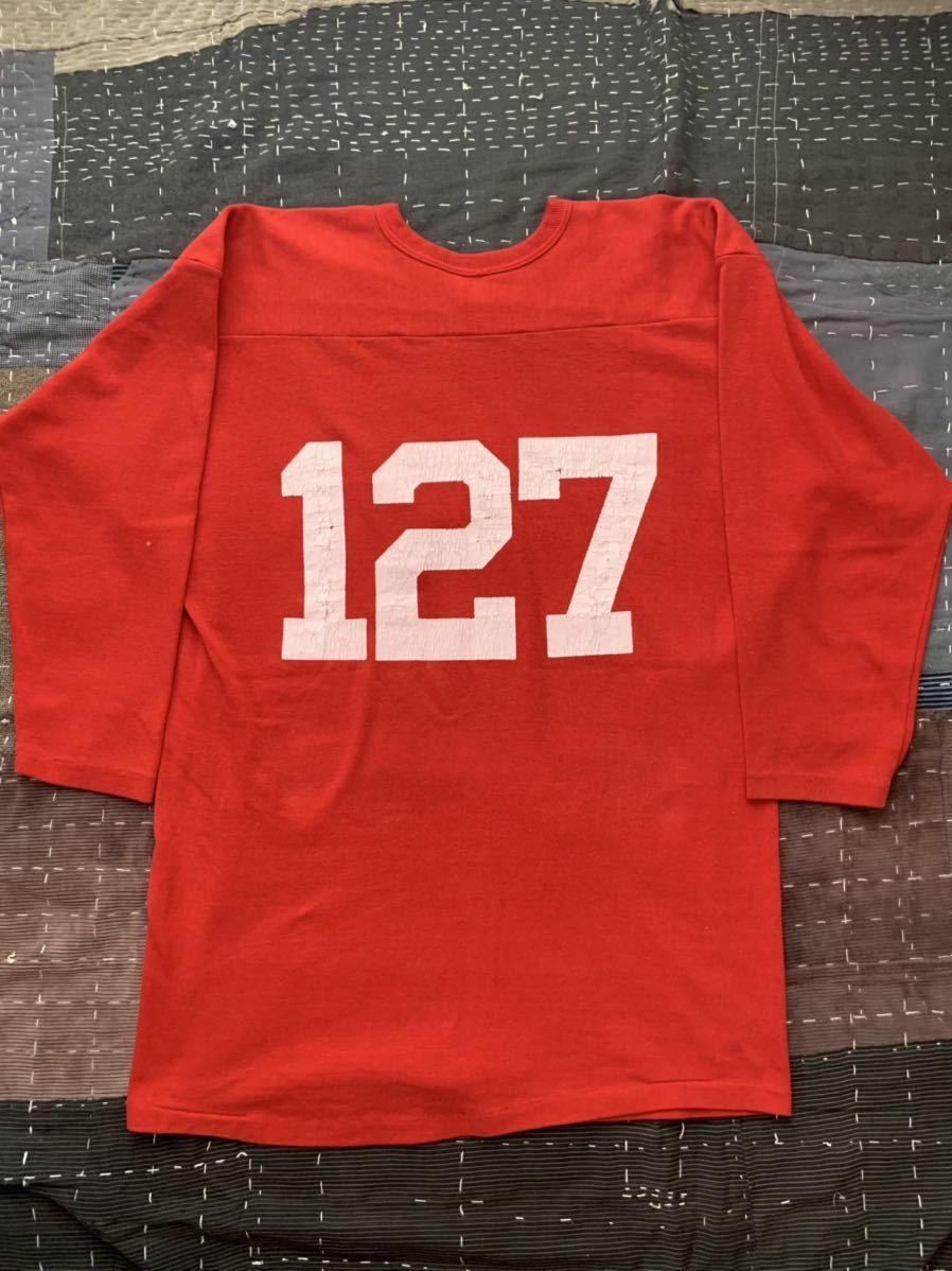 70s 80s Russell vintage フットボール Tシャツ ビンテージ 無地 ナンバリング 3桁 赤 レッド ラッセル_画像8