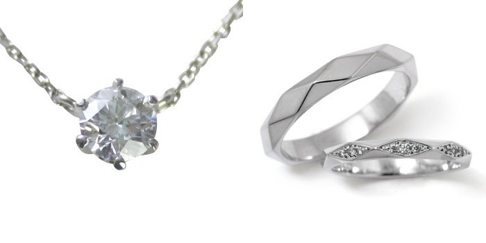 婚約 ネックレス 結婚指輪 3セット ダイヤモンド プラチナ 0.6カラット 鑑定書付 0.63ct Dカラー SI1クラス 3EXカット GIA_画像1