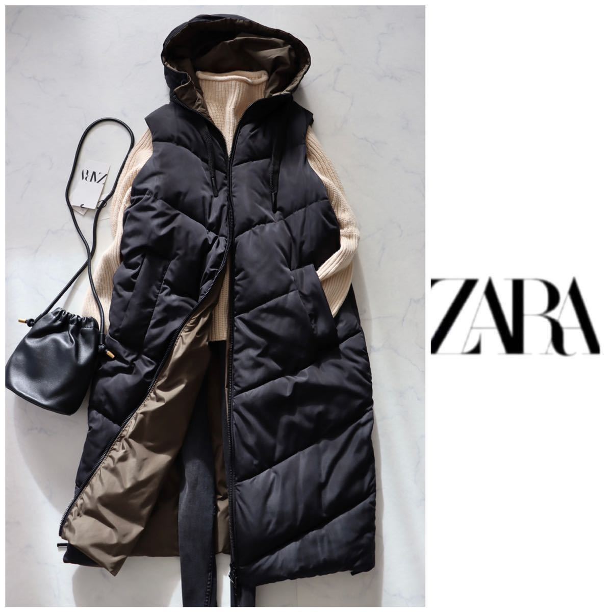 ヤフオク! - ZARA ザラ リバーシブル 中綿 ダウンベスト ロングベ...