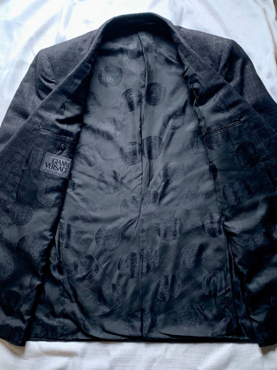 希少☆ジャンニ ヴェルサーチ VERSACE スーツ セットアップ ダブル メデューサ 総柄 グレー ブラック XL 高級