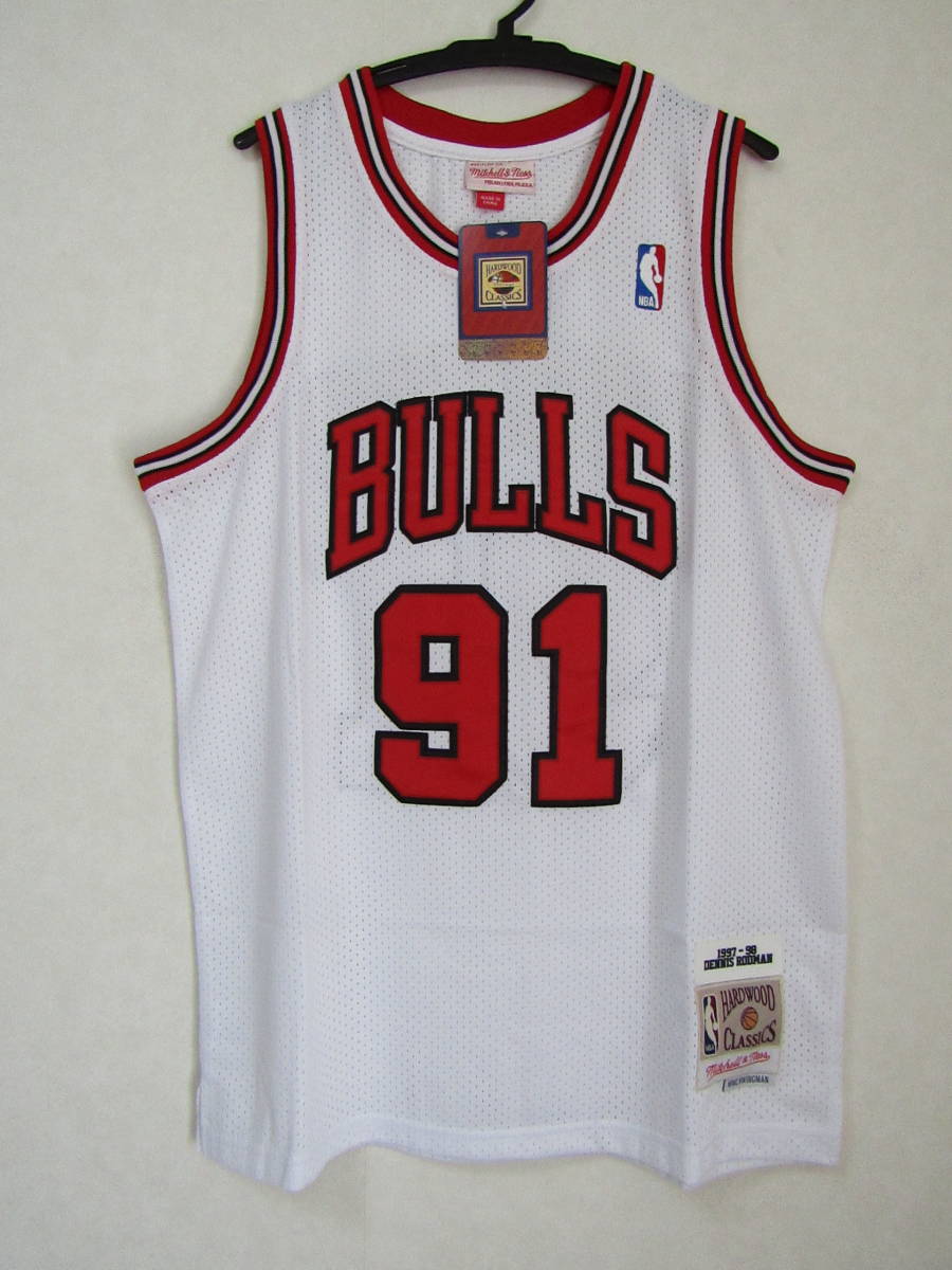 美品 NBA RODMAN #91 デニス・ロッドマン BULLS シカゴ・ブルズ ユニフォーム ゲームシャツ ジャージ 刺繍 マイケル・ジョーダン  白 M