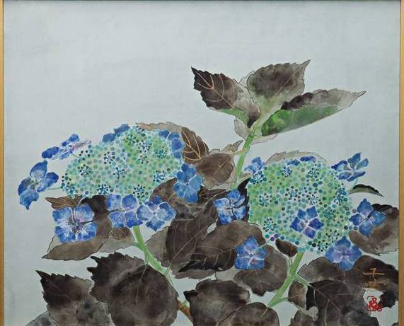 宙】中島千波「紫陽花」肉筆日本画8号 共シール タトウ箱 元日本美術 宙】中島千波「紫陽花」肉筆日本画8号 共シール タトウ箱 元日本美術