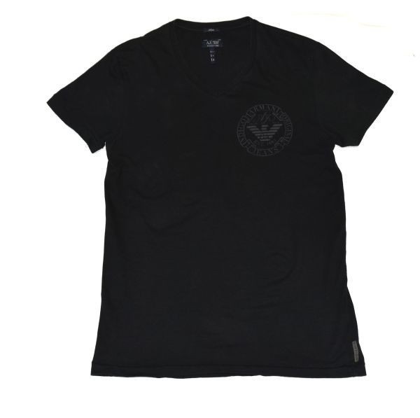 ★アルマーニジーンズ★ ARMANI ★ 胸に人気のデカロゴ 著心地良いコットンのＶネック半袖ＴシャツSM