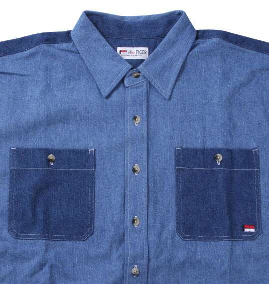 デニムシャツ#長袖#大きいサイズ#メンズ#5L#ブルー#青系#クレリック#胸 