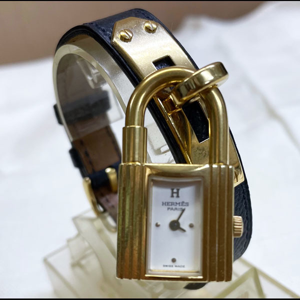 動品☆HERMES/エルメス◇ケリーウォッチ◇文字盤ホワイト◇ゴールド(GP