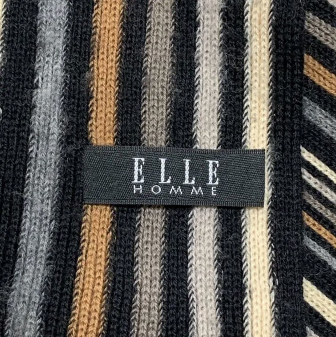 MA105h【ELLE HOMME エル オム】マフラー ストール ストライプ 紳士 通勤 フリンジ ビジネス 上品 上質 ブラック×ブラウン×グレー_画像7