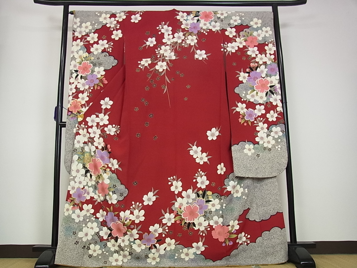平和屋□極上 振袖・長襦袢・袋帯・帯締め・帯揚げセット 雲取り舞桜