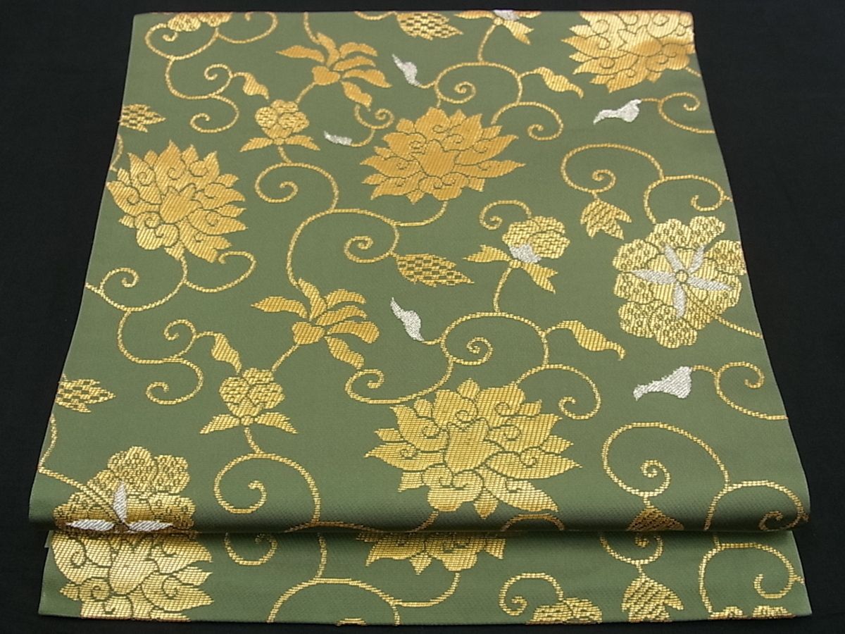 平和屋□極上 龍村晋謹製 傳匠名錦 全通柄袋帯 花蔓唐草文錦 逸品s7671
